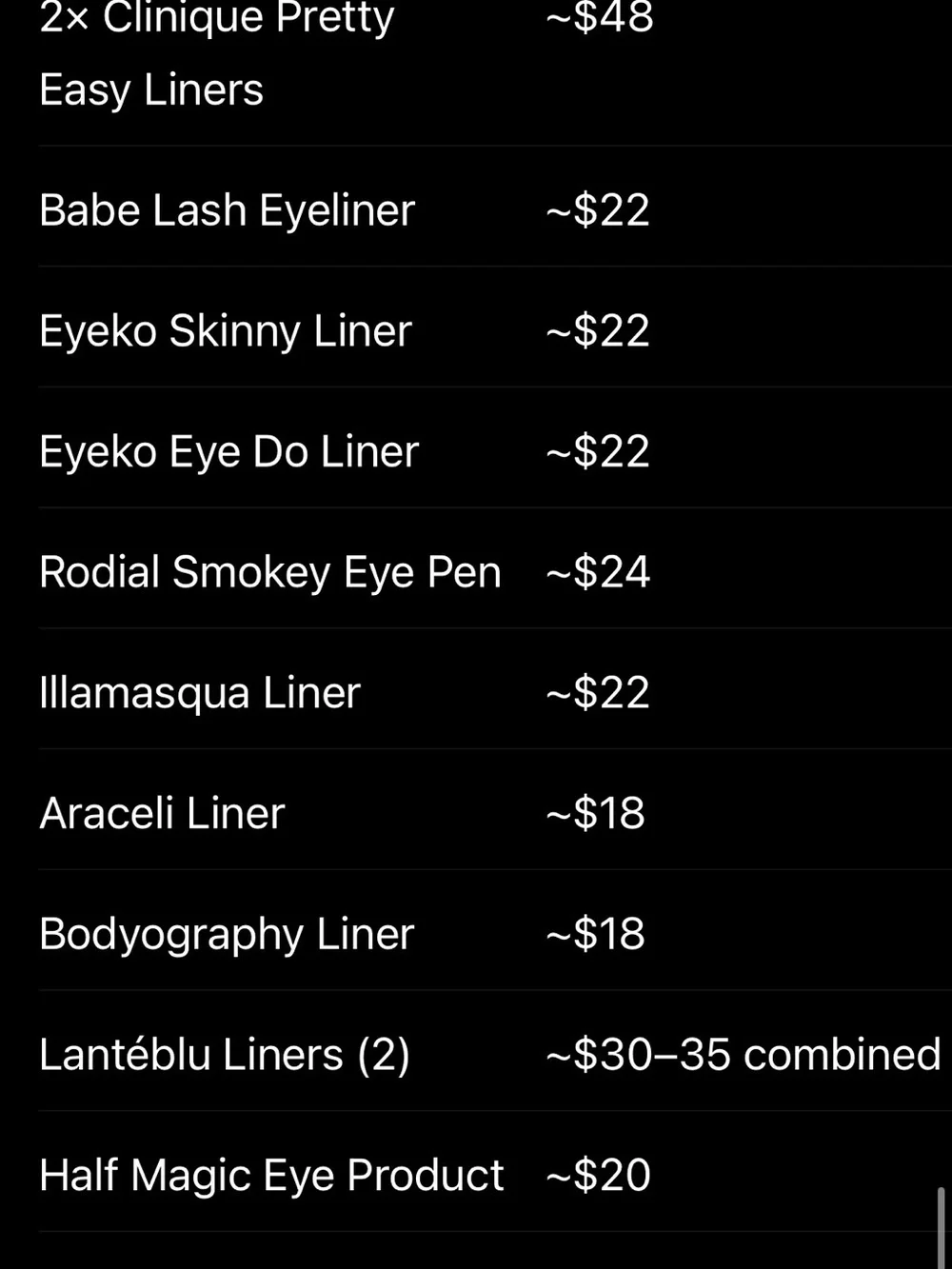 Assorted Eyeliners & Eye Pencils - Black & Metallic Mix